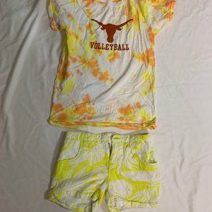 UT- Austin fun tie-dye shirt and short pair